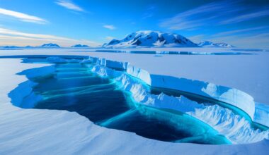 Illustration of the hidden Transantarctic Mountains beneath Antarctica's ice, influencing ice flow and thickness.