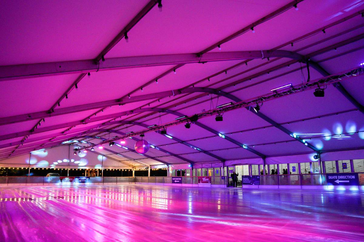 ice rink lit up pink