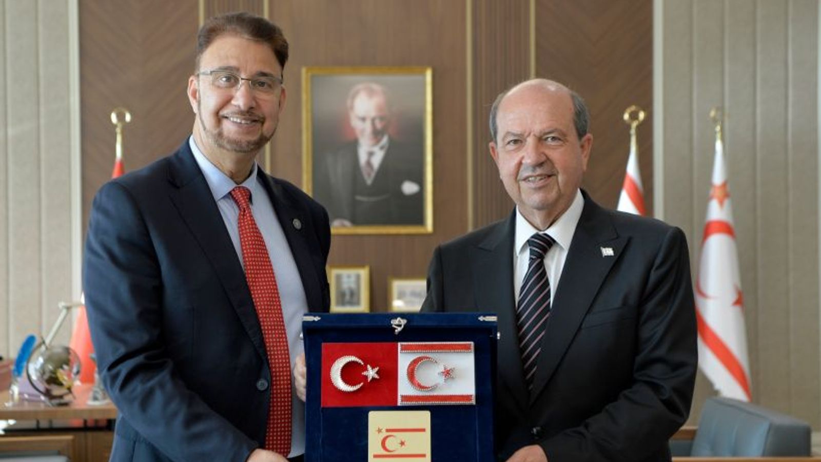 Afzal Khan (L) meets Ersin Tatar, the president of Northern Cyprus. Pic: Northern Cyprus Presidency