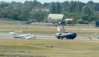 An aircraft on the runway at Birmingham airport seems to have emergency crews around it. Pic: @SpursSingh