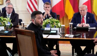 President Zelenskyy addresses the media ahead of talks with other European leaders and President Trump at the White House. Pic: AP