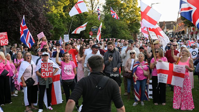 An anti-immigration demonstration in Essex on 8 August. Pic: Reuters