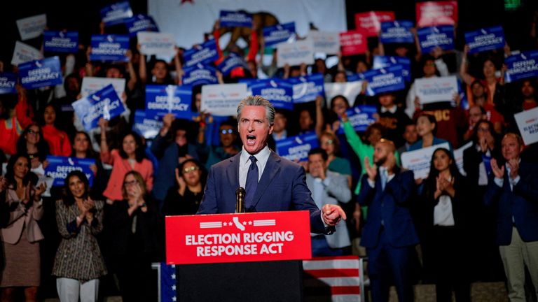 Mr Newsom is framing his response as the 'election rigging response act'. Pic: Reuters