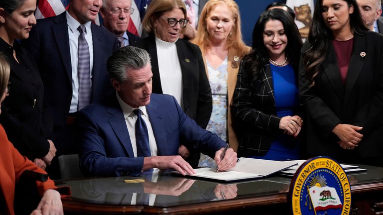 California governor Gavin Newsom has now signed legislation calling for an election on redrawing the state's congressional map. Pic: AP