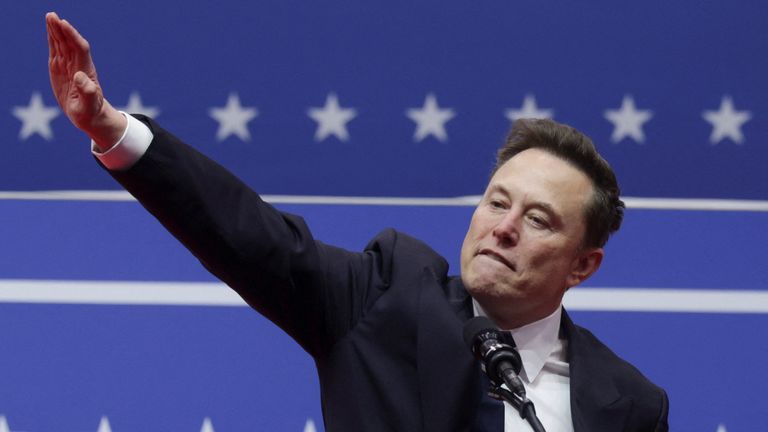 Musk's gesture at Trump's inauguration. Pic: Reuters