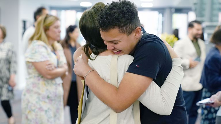 Marcus Groutage at Solihull School receiving his GCSE results.
Pic: PA