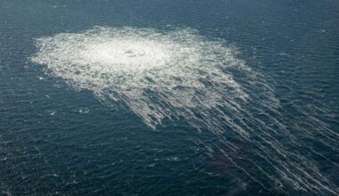Gas bubbles from the Nord Stream 2 pipeline on 27 September 2023. Pic: Danish Defence Command/Reuters