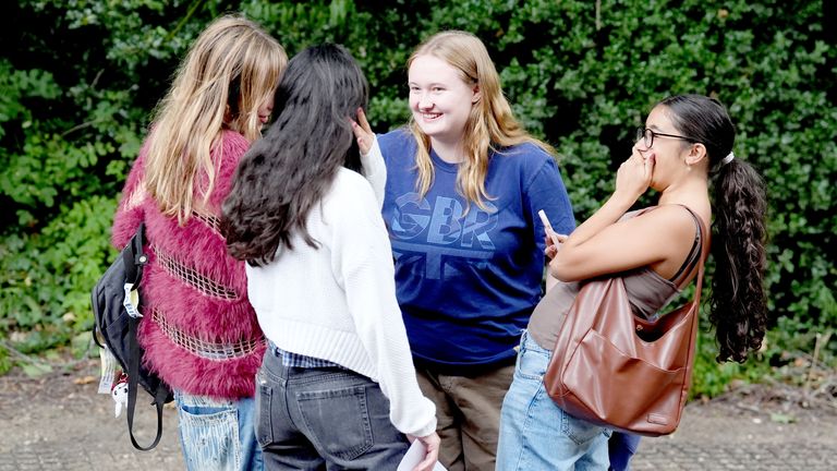 Pupils at Putney High School in London receiving their GCSE results.  Pic: PA