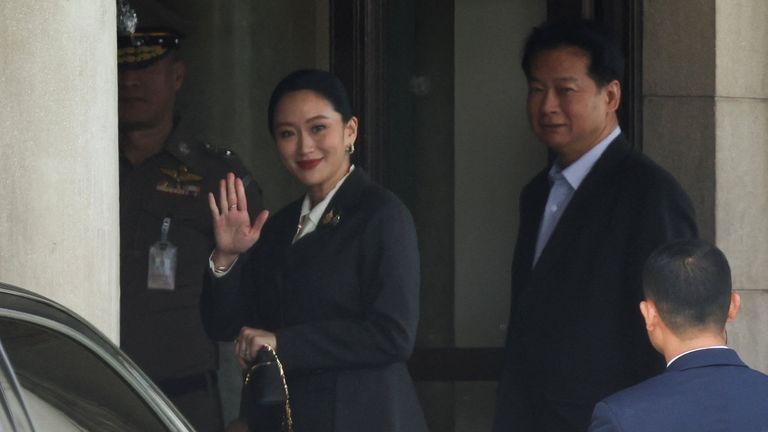 Ms Shinawatra arriving at Government House in Bangkok ahead of the verdict on Friday. Pic: Reuters