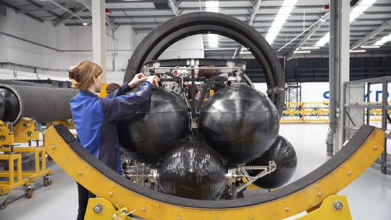 A Skyrora engineer builds a rocket in the company's factory near Glasgow in 2023