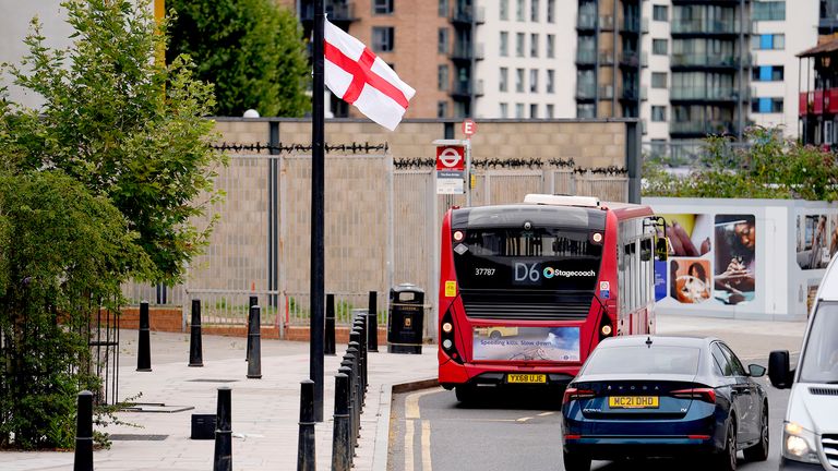 A St George's Cross flag on the Isle of Dogs in Tower Hamlets.
Pic: PA