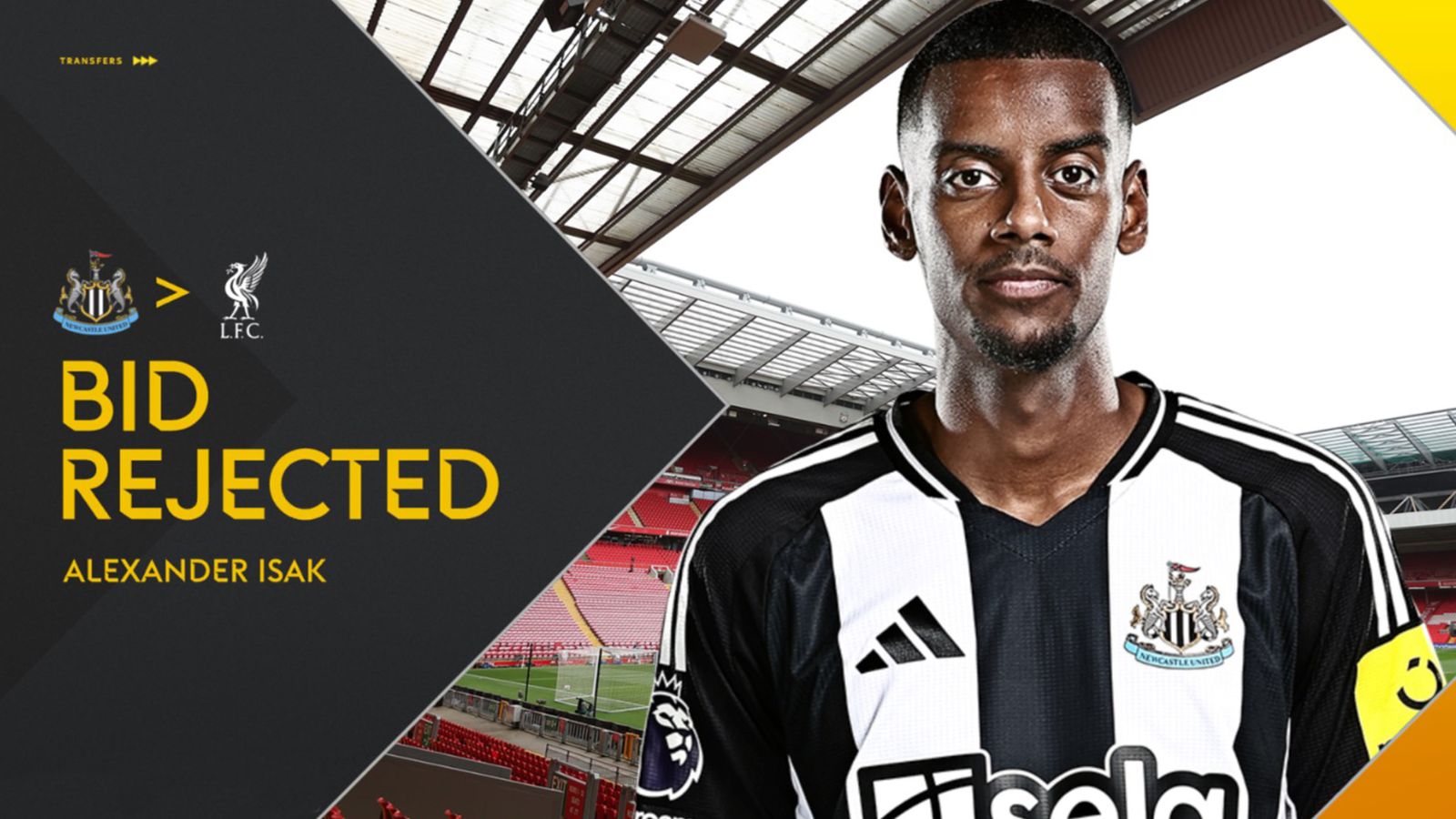 Newcastle have rejected a bid from Liverpool for striker Alexander Isak