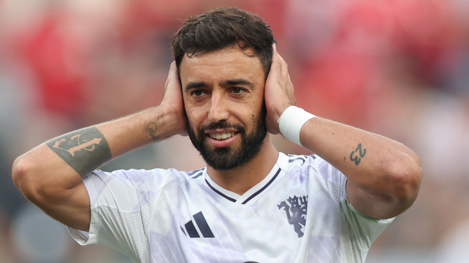 Bruno Fernandes of Manchester United celebrates after scoring the team's first goal via penalty during a Premier League Summer Series game