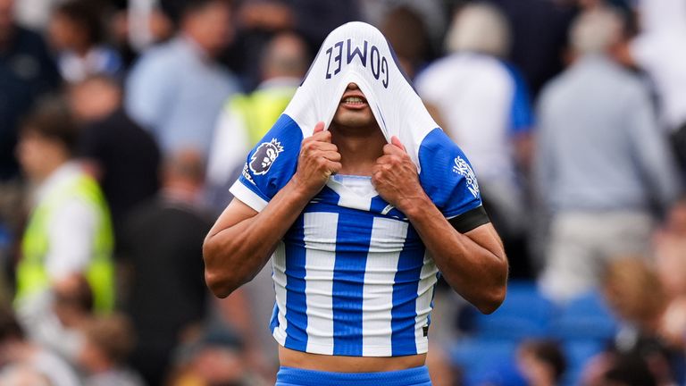 Brighton's Diego Gomez reacts to Fulham late equaliser
