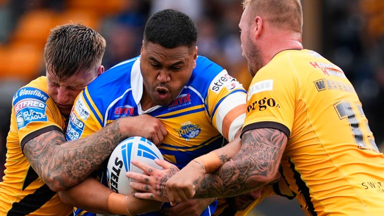 Sam Lisone of Leeds Rhinos carries the ball against Castleford Tigers (Olly Hassell/SWpix.com)