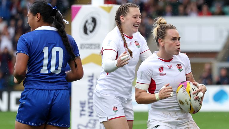 Meg Jones ran in two first-half tries for England