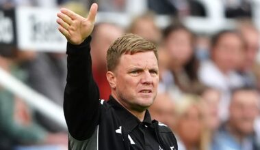 Newcastle United manager Eddie Howe gestures on the touchline during the Sela Cup match vs Espanyol at St James' Park
