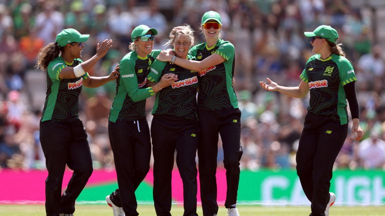 Brave players celebrate at the Utilita Bowl. (Photo: ECB)
