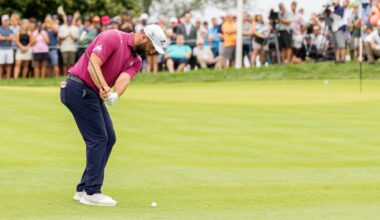 The crowd gathers around to watch Captain Bryson DeChambeau of Crushers GC hit his shot from the 10th tee during the semifinals of LIV Golf Team Championship Michigan at The Cardinal at Saint John’s on Saturday, August 23, 2025 in Plymouth, MIchigan. (Photo by Charles Laberge/LIV Golf)