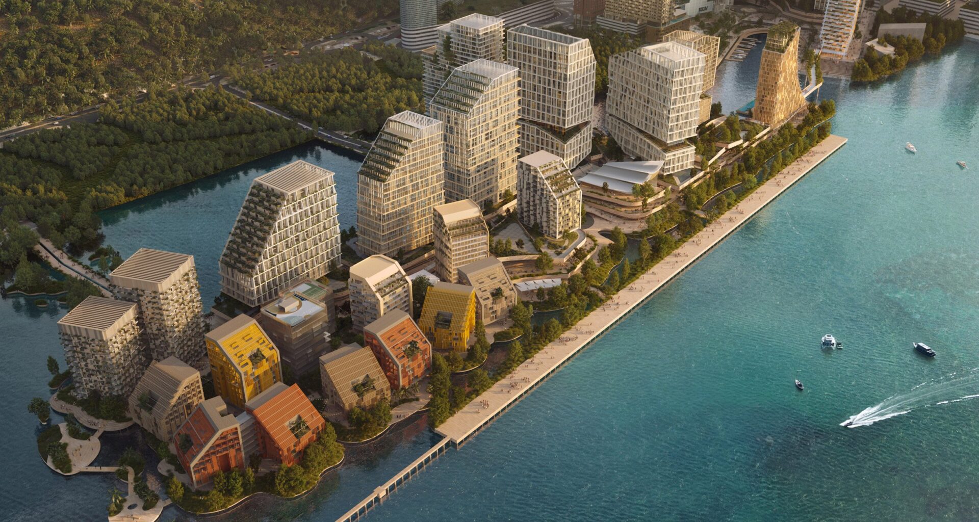 Snøhetta designs waterfront district to echo mountain landscape in Borneo