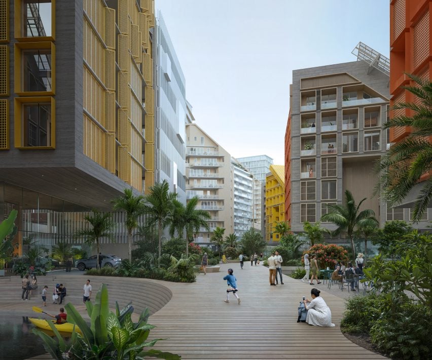 Render of people outside at Snøhetta development in Malaysia