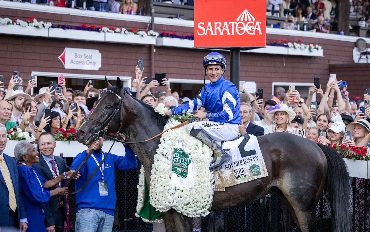Starring role: Sovereignty has already won the Belmont and Jim Dandy at Saratoga. Photo: NYRA / Walter Wlodarcyzk 