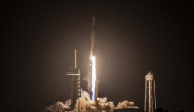 The SpaceX Falcon 9 rocket carrying the Dragon spacecraft lifts off from Launch Complex 39A at NASA’s Kennedy Space Center in Florida on Monday, April 21, 2025, on the company’s 32nd commercial resupply services mission for the agency to the International Space Station. Liftoff was at 4:15 a.m. EDT.