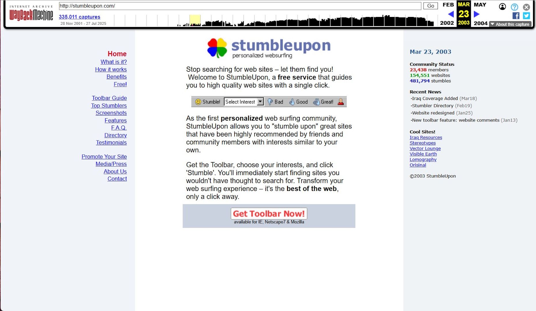 Image showing StumbleUpon Homepage on Internet Archive