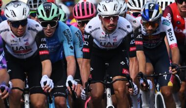 LEGNICA, POLAND - AUGUST 04: (L-R) Stan Dewulf of Belgium and Team Decathlon AG2R La Mondiale and Brandon McNulty of The United States and UAE Team Emirates - XRG compete during the 82nd Tour de Pologne 2025, Stage 1 a 199.7km stage from Wroclaw to Legnica on August 04, 2025 in Legnica, Poland. (Photo by Luc Claessen/Getty Images)