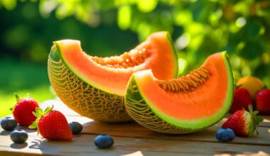 Illustration of a fresh, juicy melon sliced open on a summer table.