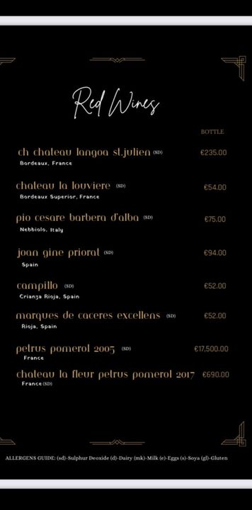 The Black Forge wine list