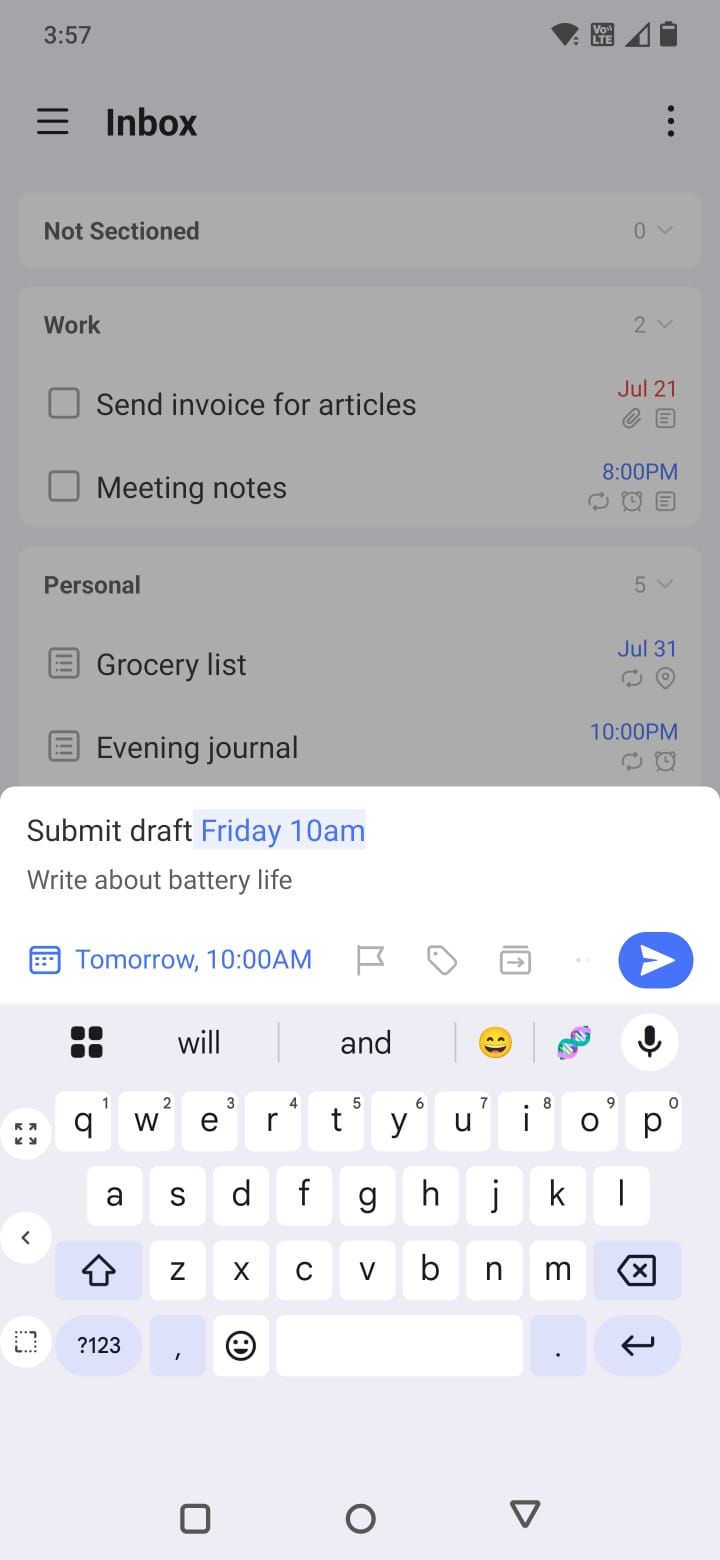 Screenshot of a task on the TickTick app 