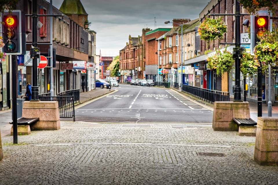 View down Titchfield Street in Kilmarnock, Scotland.