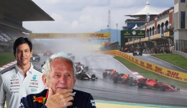 Mercedes team principal Toto Wolff (L) and Red Bull advisor Helmut Marko (R), with the Turkish Grand Prix held in Istanbul, Türkiye, in November 2020 in the background. (Photo collage by Türkiye Today team)