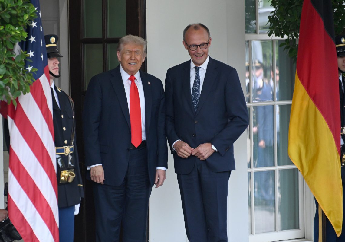 June 5: U.S. President Donald Trump (left) greets German Chancellor Friedrich Merz (right) at the White House.