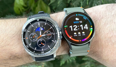 Close-up of a user's wrist wearing the Samsung Galaxy Watch 8 Classic (left) and Galaxy Watch 7 (right)