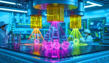 Illustration of innovative electron beam technology recycling polytetrafluoroethylene (PTFE).