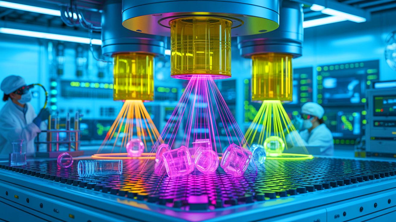 Illustration of innovative electron beam technology recycling polytetrafluoroethylene (PTFE).