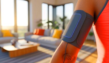 Illustration of a skin-mounted electronic patch for real-time blood pressure monitoring.