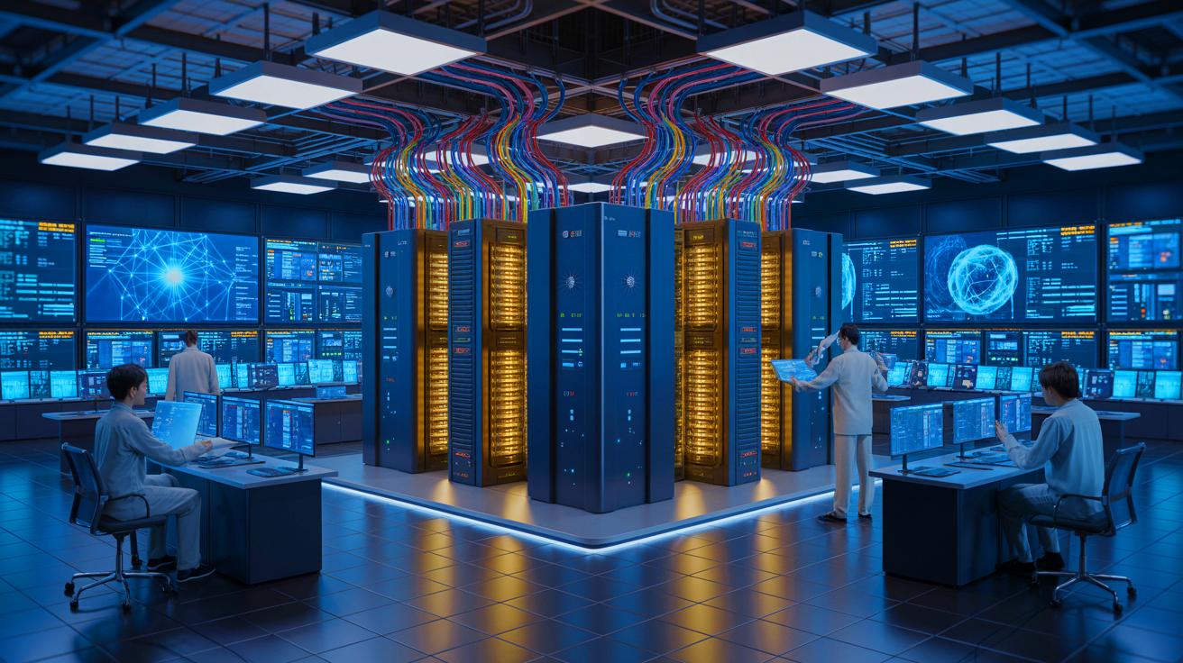 Illustration of Japan's ambitious FugakuNEXT supercomputer project aimed at revolutionizing AI and scientific research.