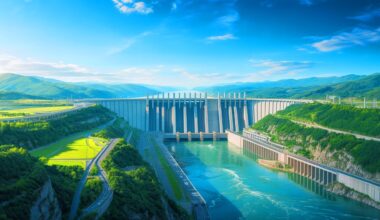 Illustration of the Three Gorges Dam in China impacting Earth's rotation.