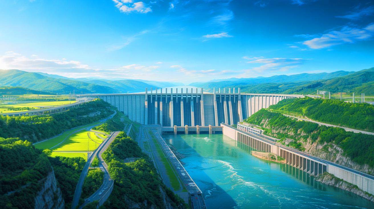 Illustration of the Three Gorges Dam in China impacting Earth's rotation.
