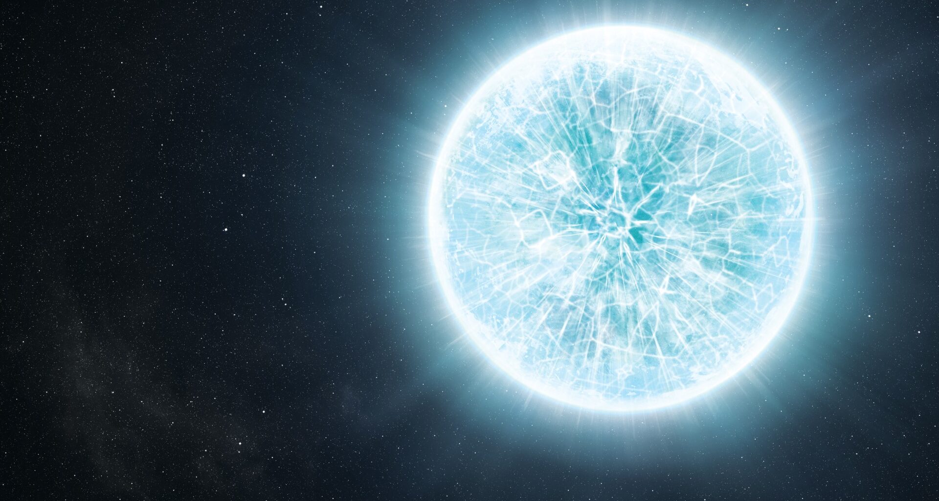 a large white-blue orb on a starry background