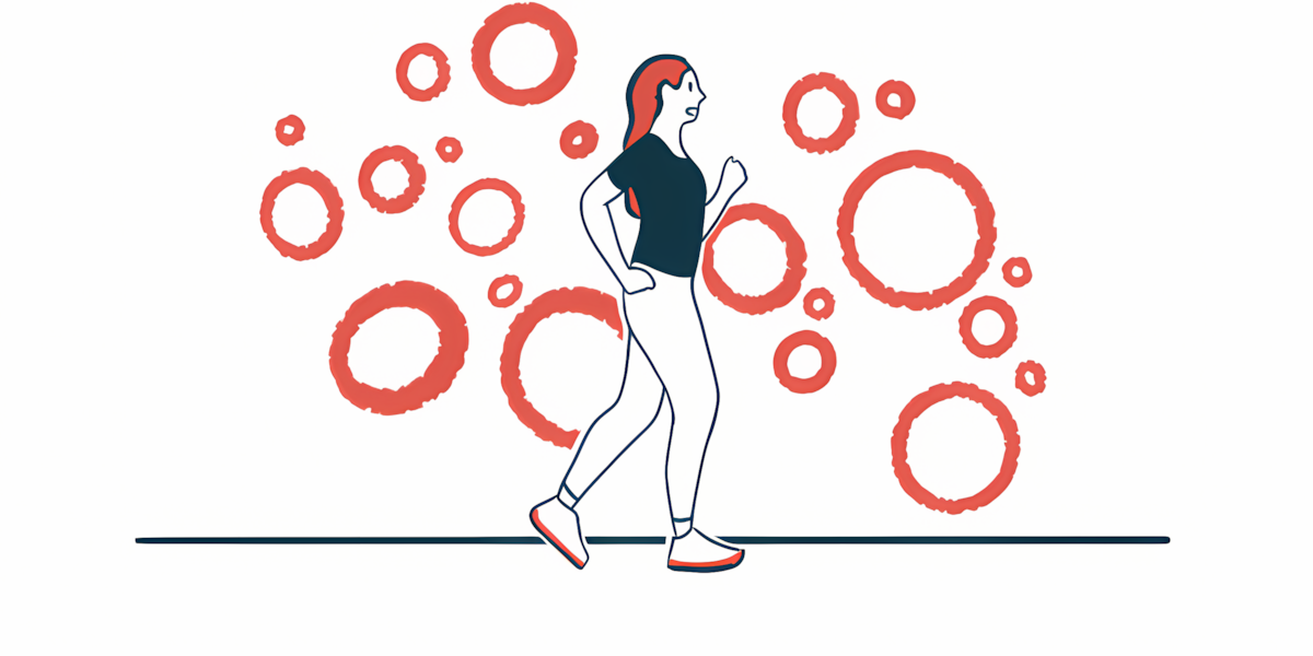 A person is shown walking briskly.