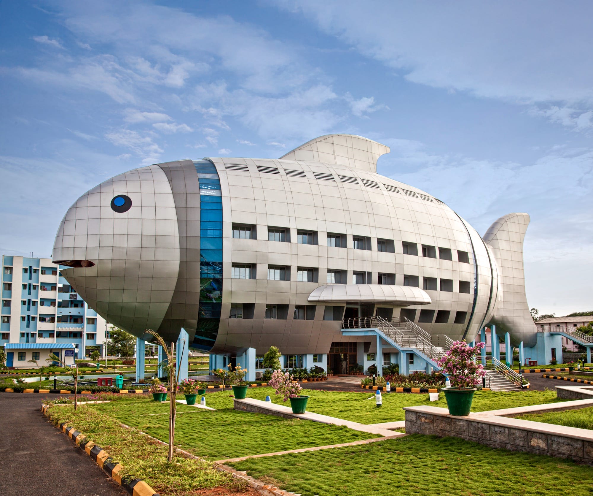 a building shaped like a fish