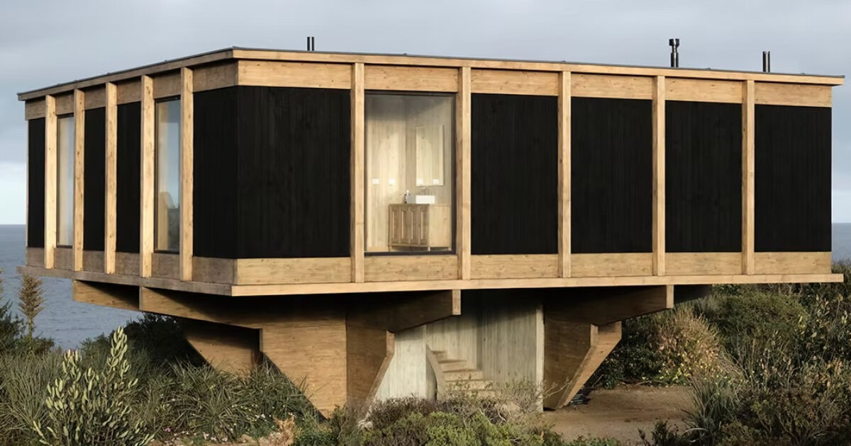 concrete spiral staircase raises lote studio’s casa CG in chile