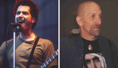 Soundgarden’s Chris Cornell performing onstage and Artis The Spoonman posing for a photograph