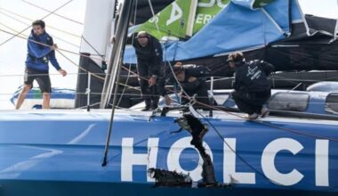Collision at the start of the first leg in Kiel, Germany