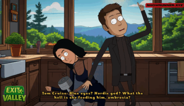 Cartoon renderings of Tom Cruise and Kim Kardashian jabber in an AI-generated scene.