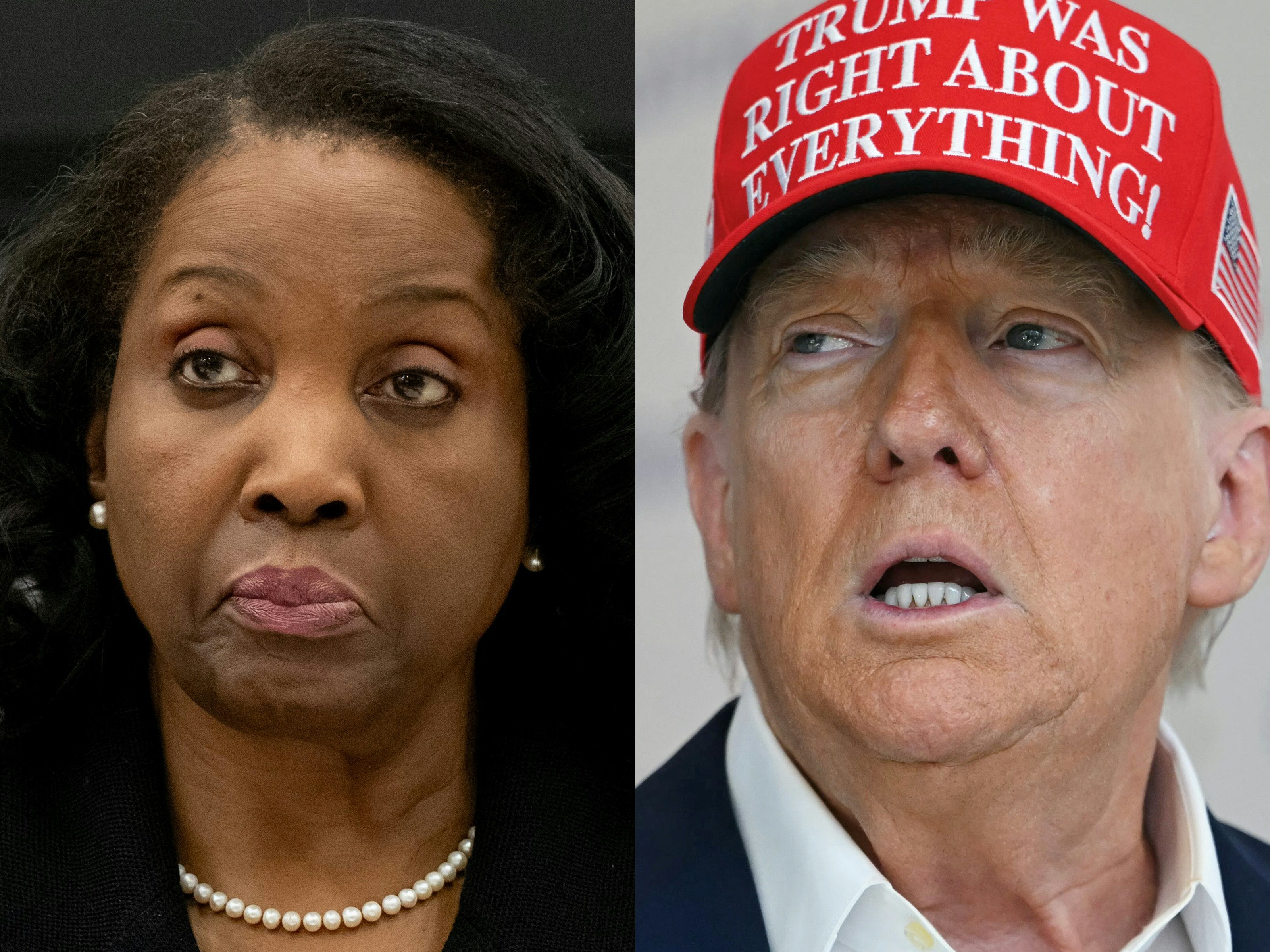 Combo photo of Lisa Cook and Donald Trump.